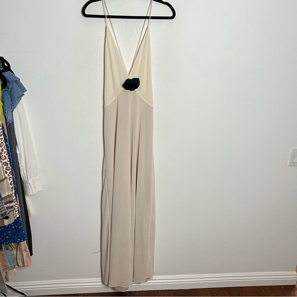 Revolve Helsa Sheer Deep V Long Slip Dress Cream Maxi with Rosette Flower Small - Picture 5 of 14